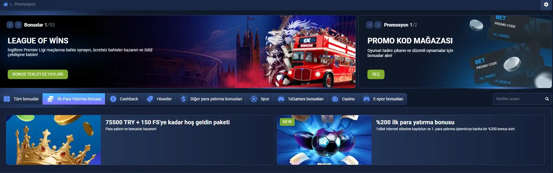 1xBet bonus ve promosyon teklifleri